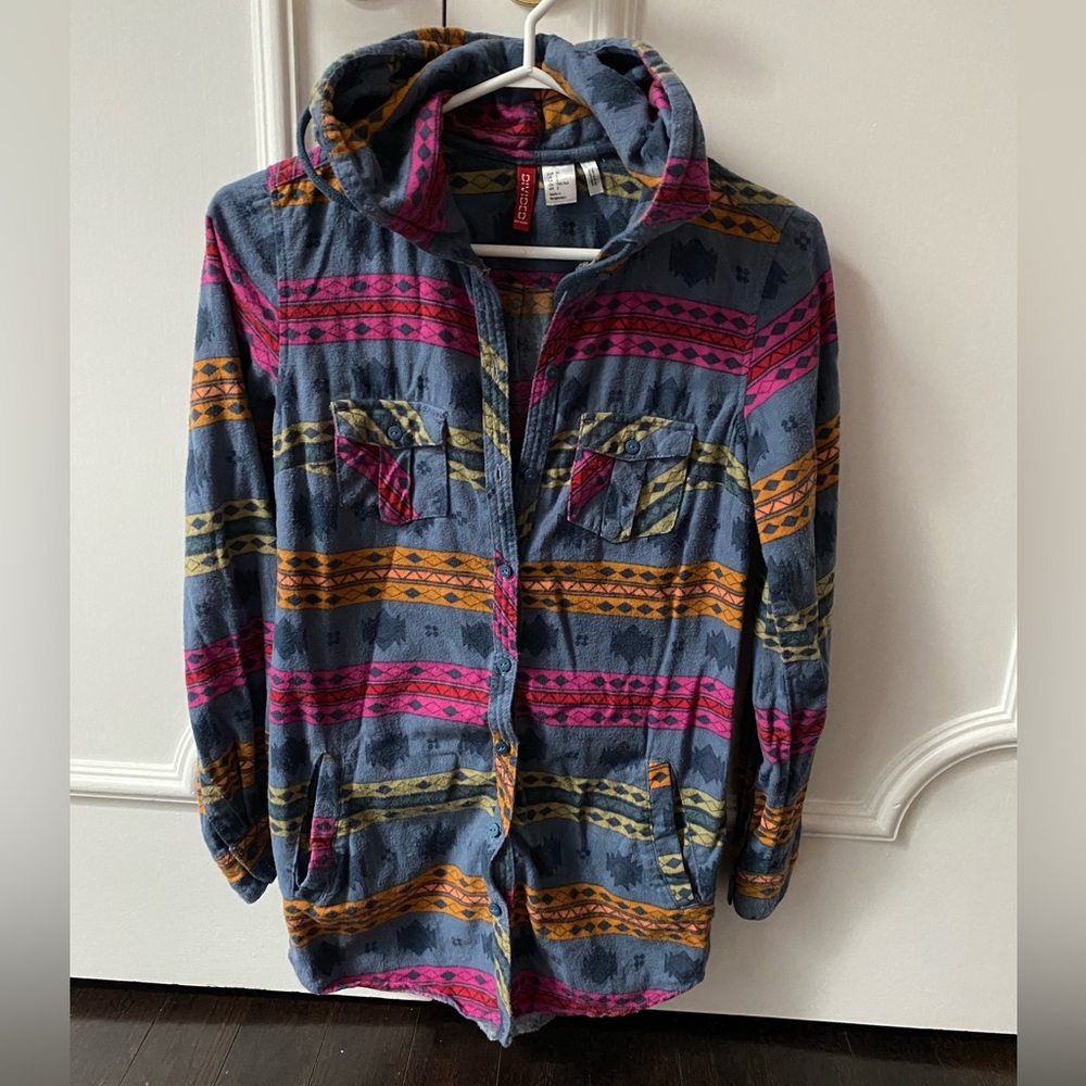 Aztec Button Up Hoodie Shirt
